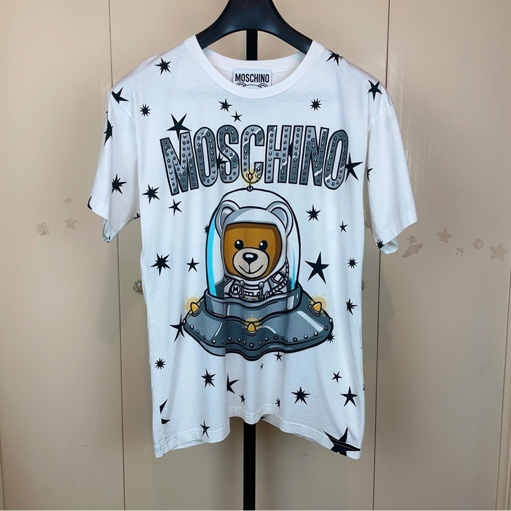 Authentic Moschino UFO Teddy Bear Print Oversize Tshirt White